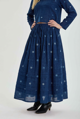 Melody Skirt in blue, floral jamdani pleated skirt — Thuli