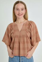 PEONY TOP IN DUSTY CHECKS