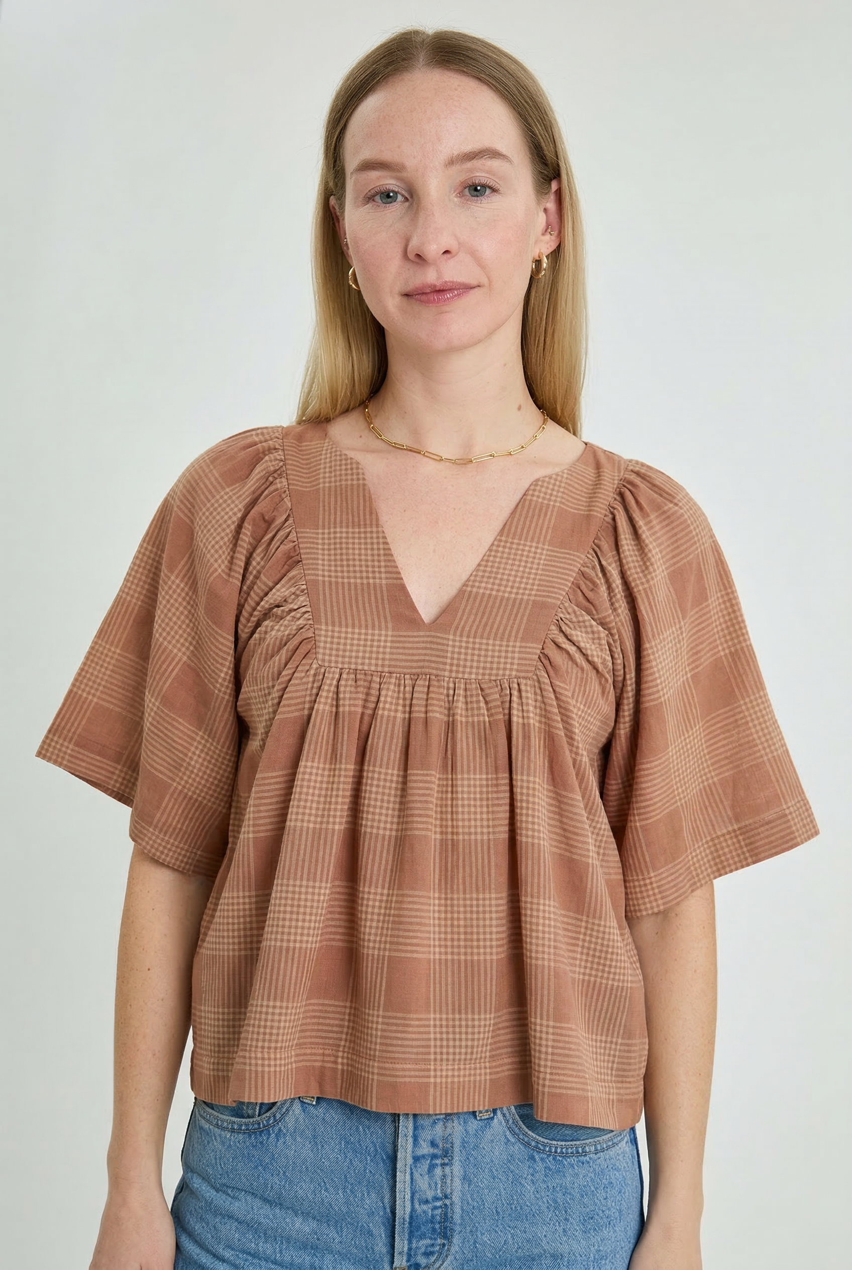 PEONY TOP IN DUSTY CHECKS