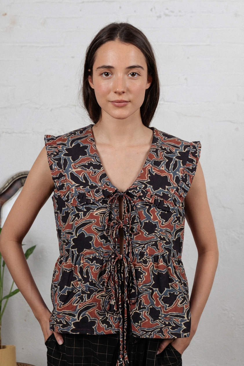 Layla Top in Karen Ajrakh, block-printed handwoven cotton — Thuli